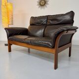 Vintage black leather Dreipunkt Scala design 2-seater sofa.