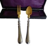 Silver and horn salad servers