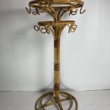 Chunky large bamboo rattan coat rack, 1960s