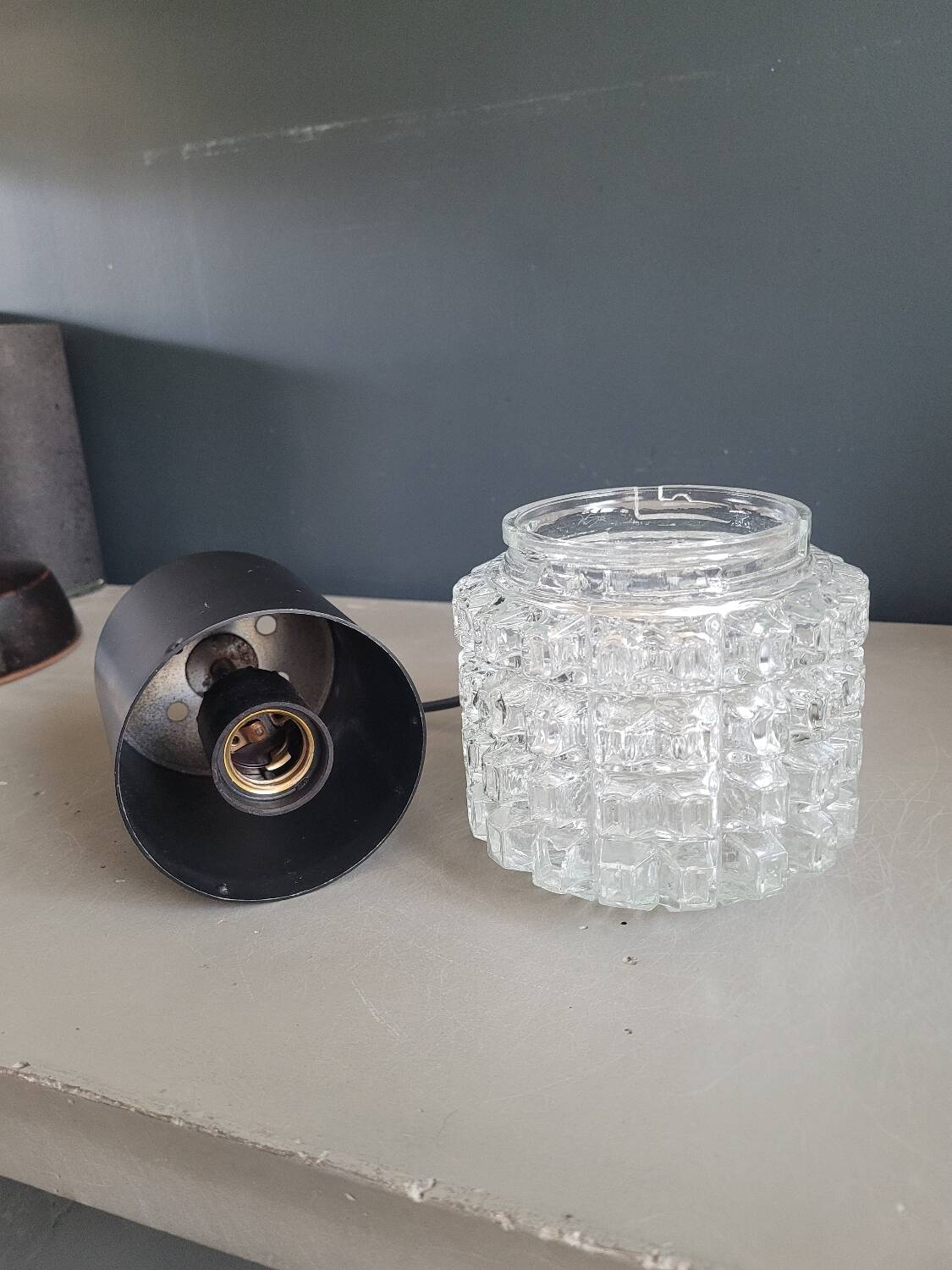 Vintage molded glass globe pendant light