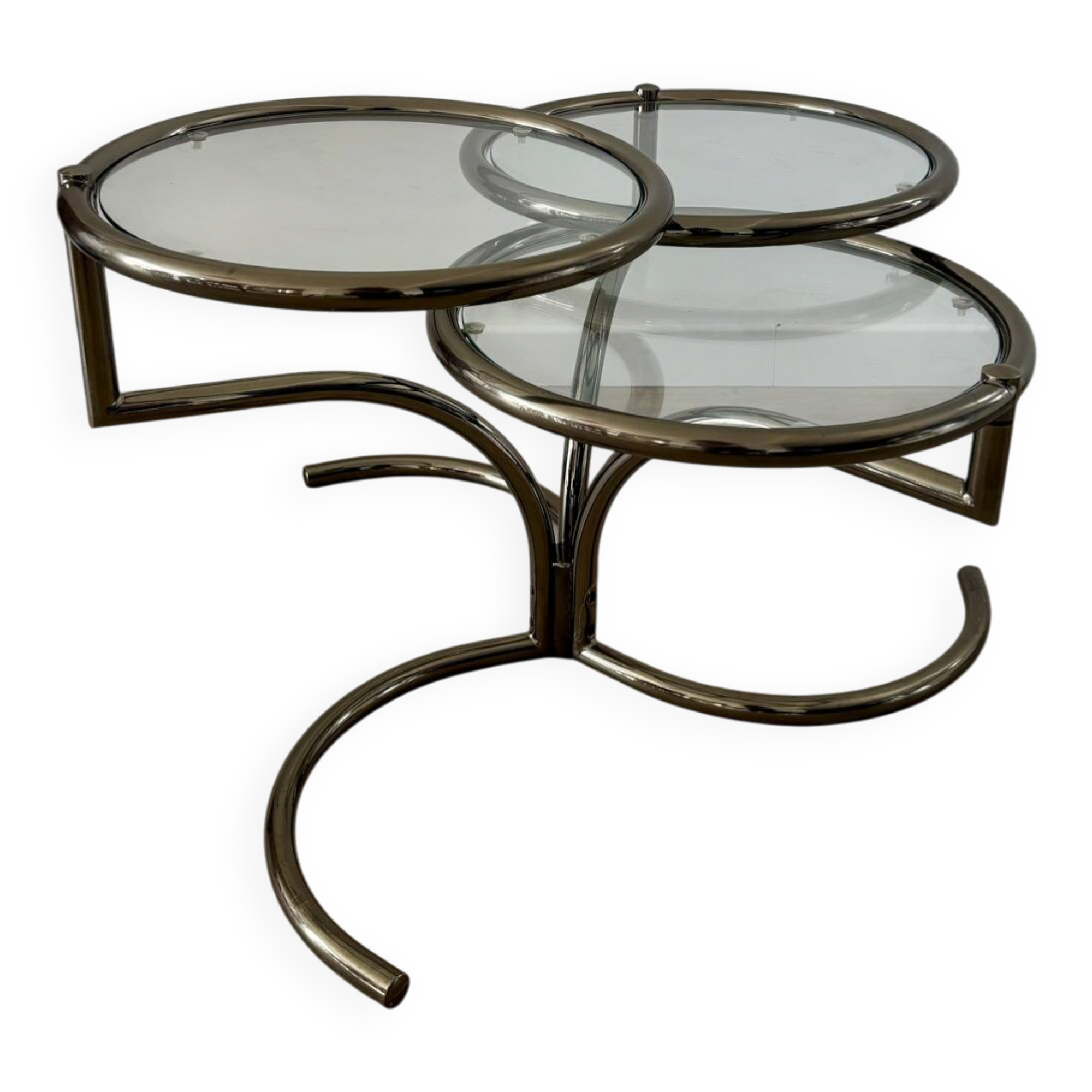 Table basse Morex attribuée à Milo Baughman années 70 3 plateaux