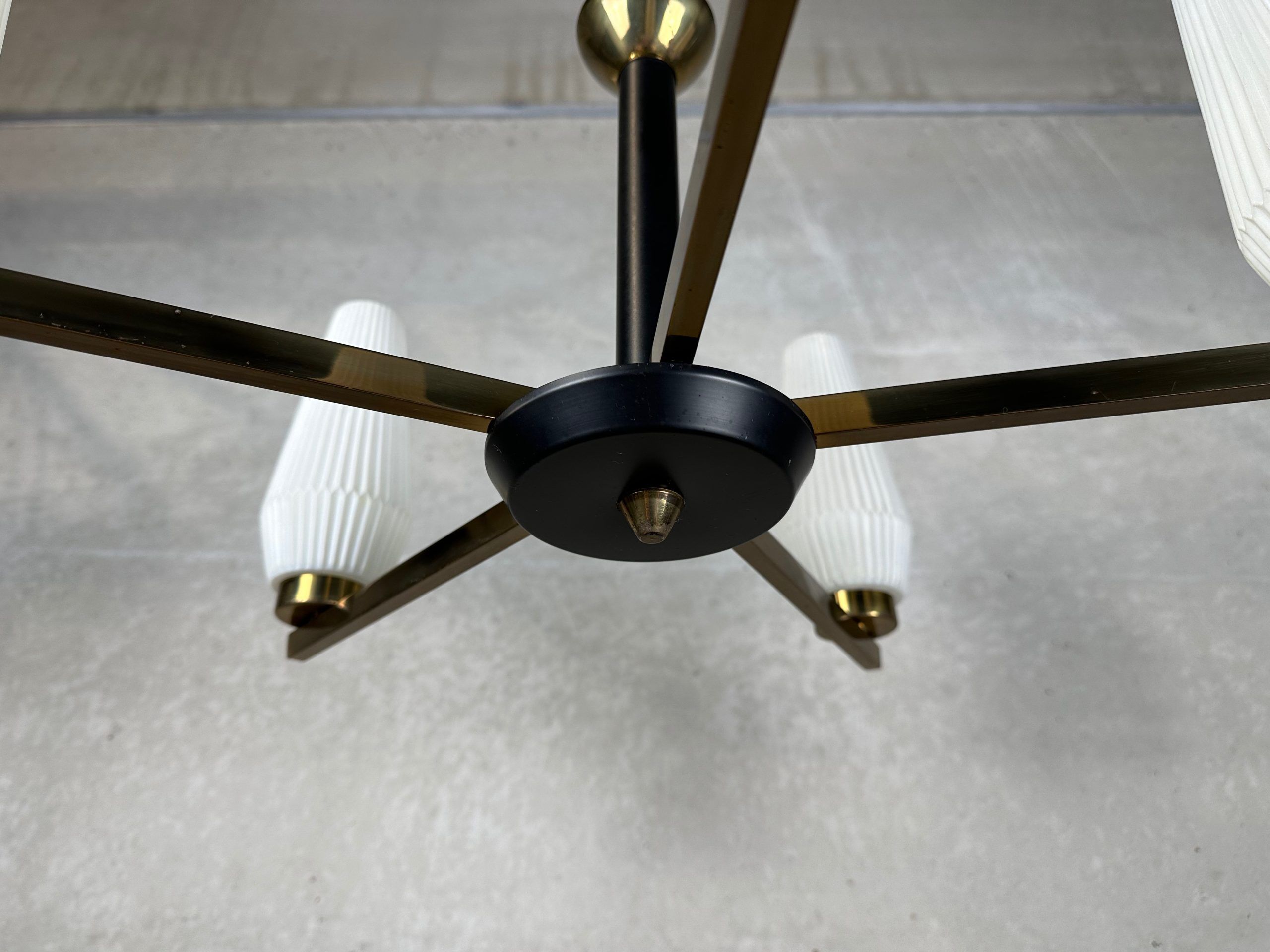Vintage brass/opaline pendant lamp