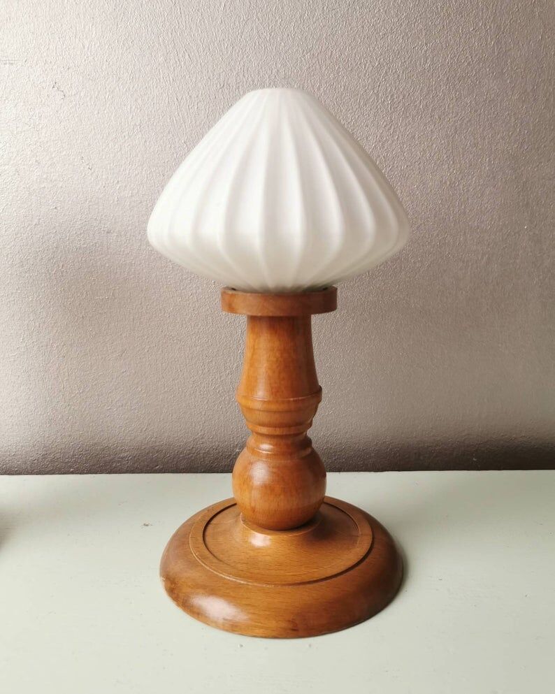 Set of 2 vintage 70s wooden table lamps