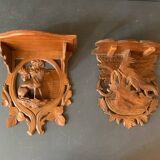 Black Forest carved wooden wall console, dog decor, folk art circa 1900