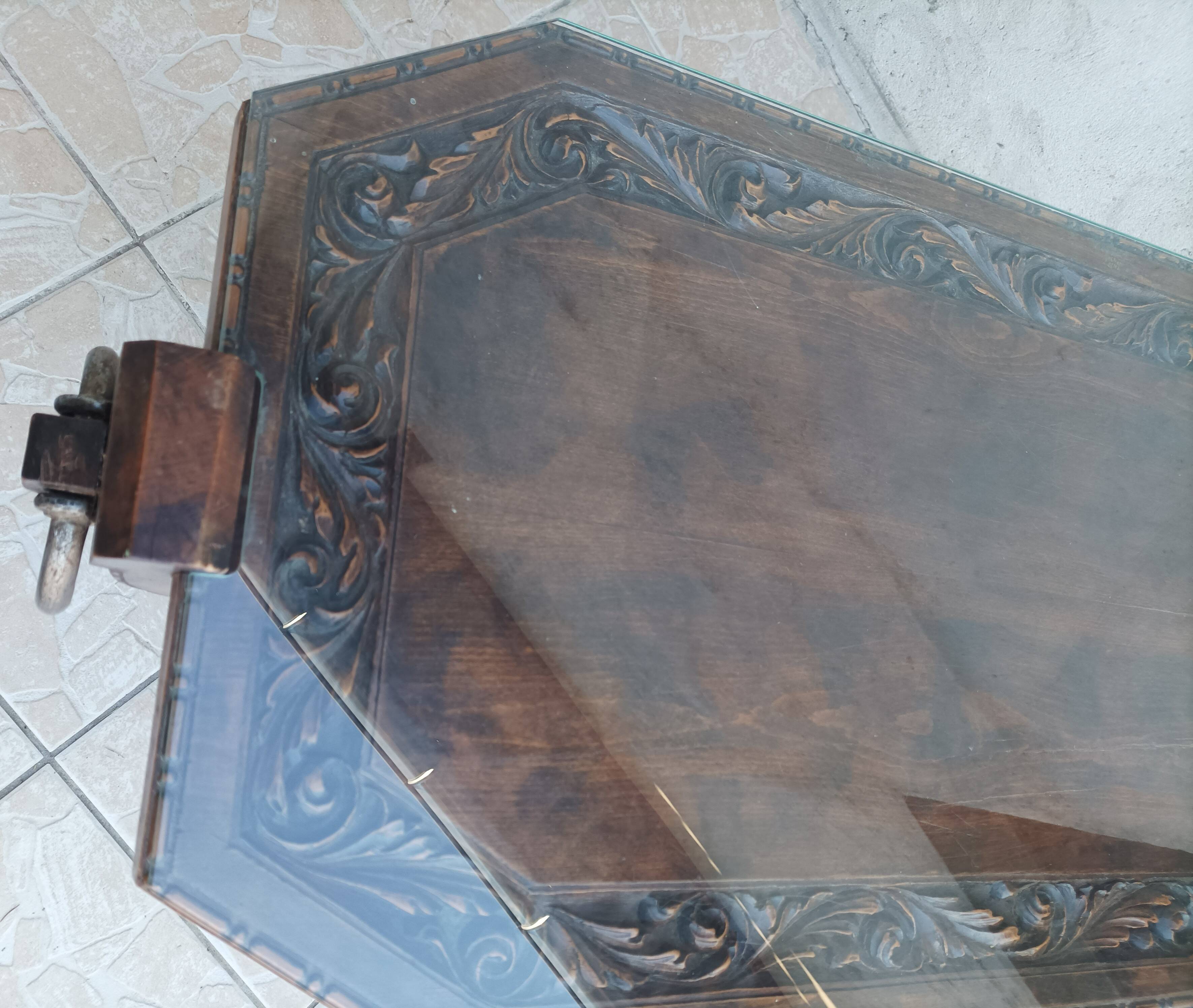 Art Deco style coffee table in carved natural wood