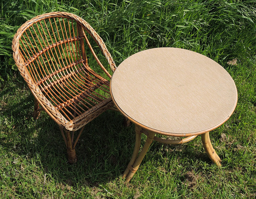 Armchair & table for children in wicker and rattan