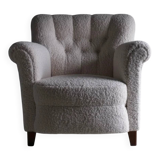 White faux shearling lounge chair | Sweden | 1940s