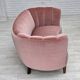 1970s, Danish 2-seater curved sofa, original salmon pink furniture velour.