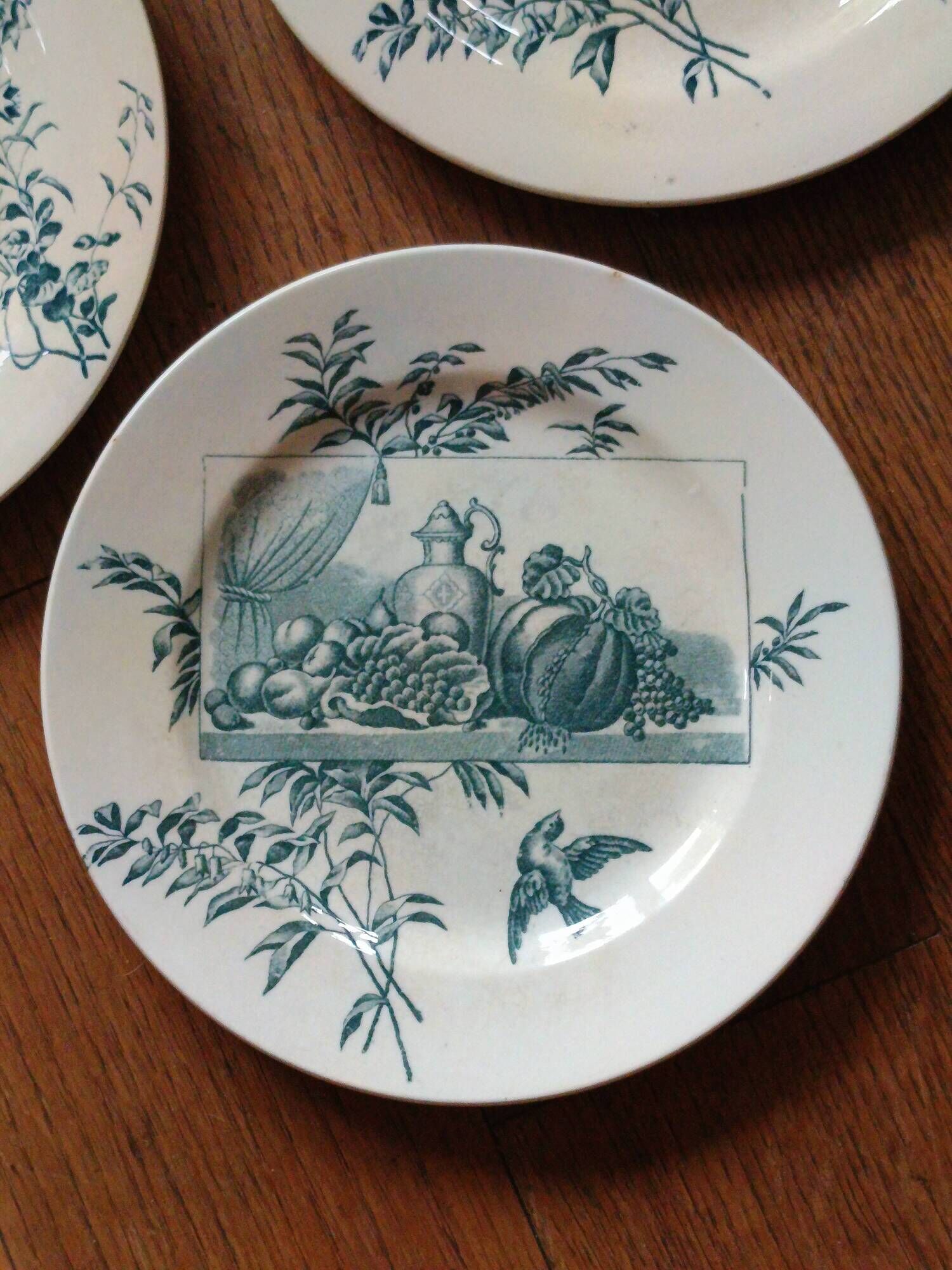 set of 10 antique earthenware plates with blue decoration from Bordeaux