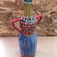 Old Lady Jeanne Bottle Glass + Rattan Woven Wicker Painted Vintage