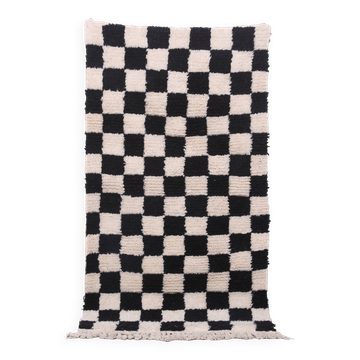Tapis Beni Ourain fait main marocain 95 x 177 cm - Tapis couloir berbère à carreaux