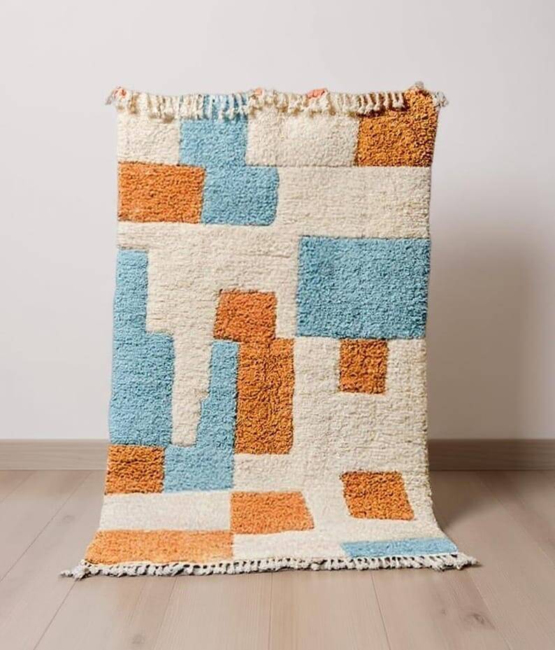 Handmade traditional natural wool rug size 150 x 250 cm