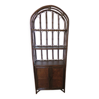 Retro-vintage-Low sideboard-library - cane-wood-rattan-1960s