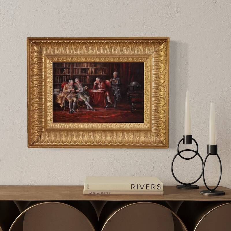 Italian painting interior scene dated 1941