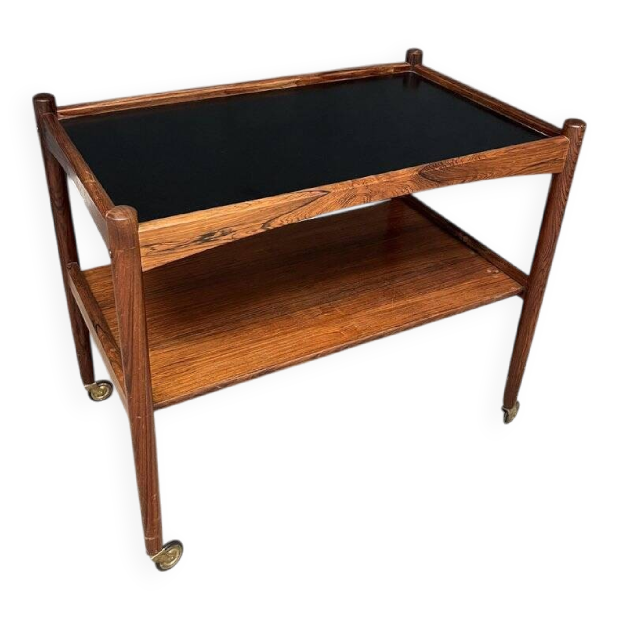 Rolling Cart in Rosewood with Black Formica Top, 1960s