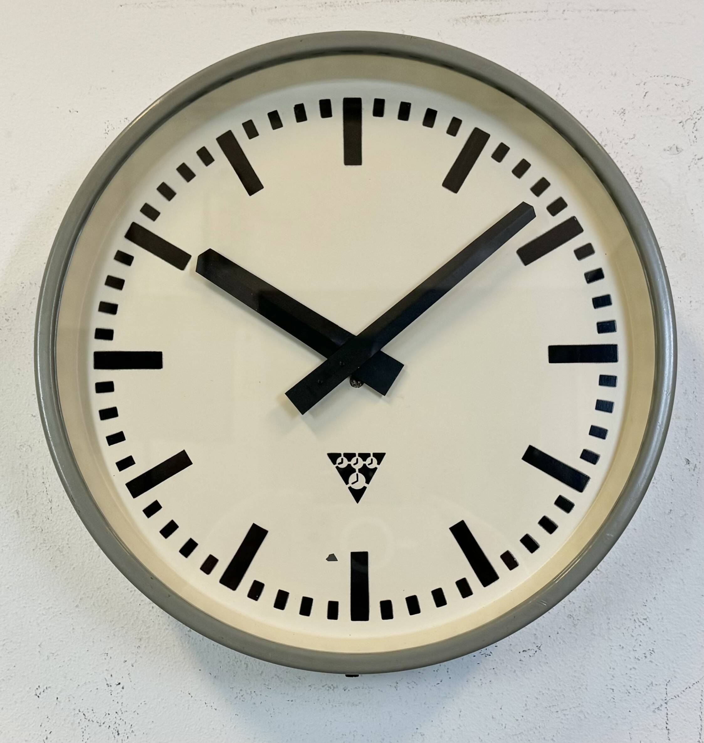Industrial grey factory wall clock from pragotron, 1960s