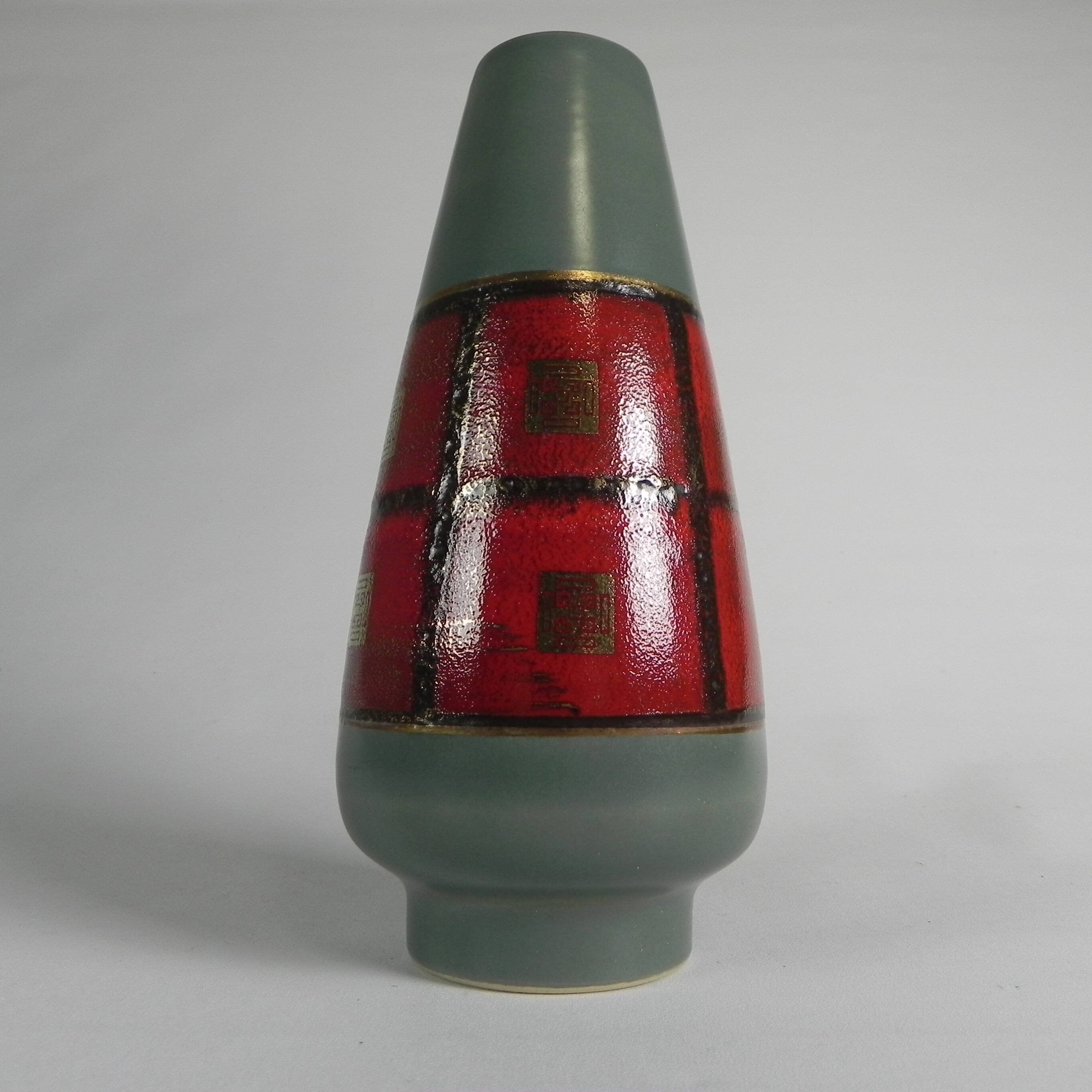 German vase in red and green ceramic, 1960s