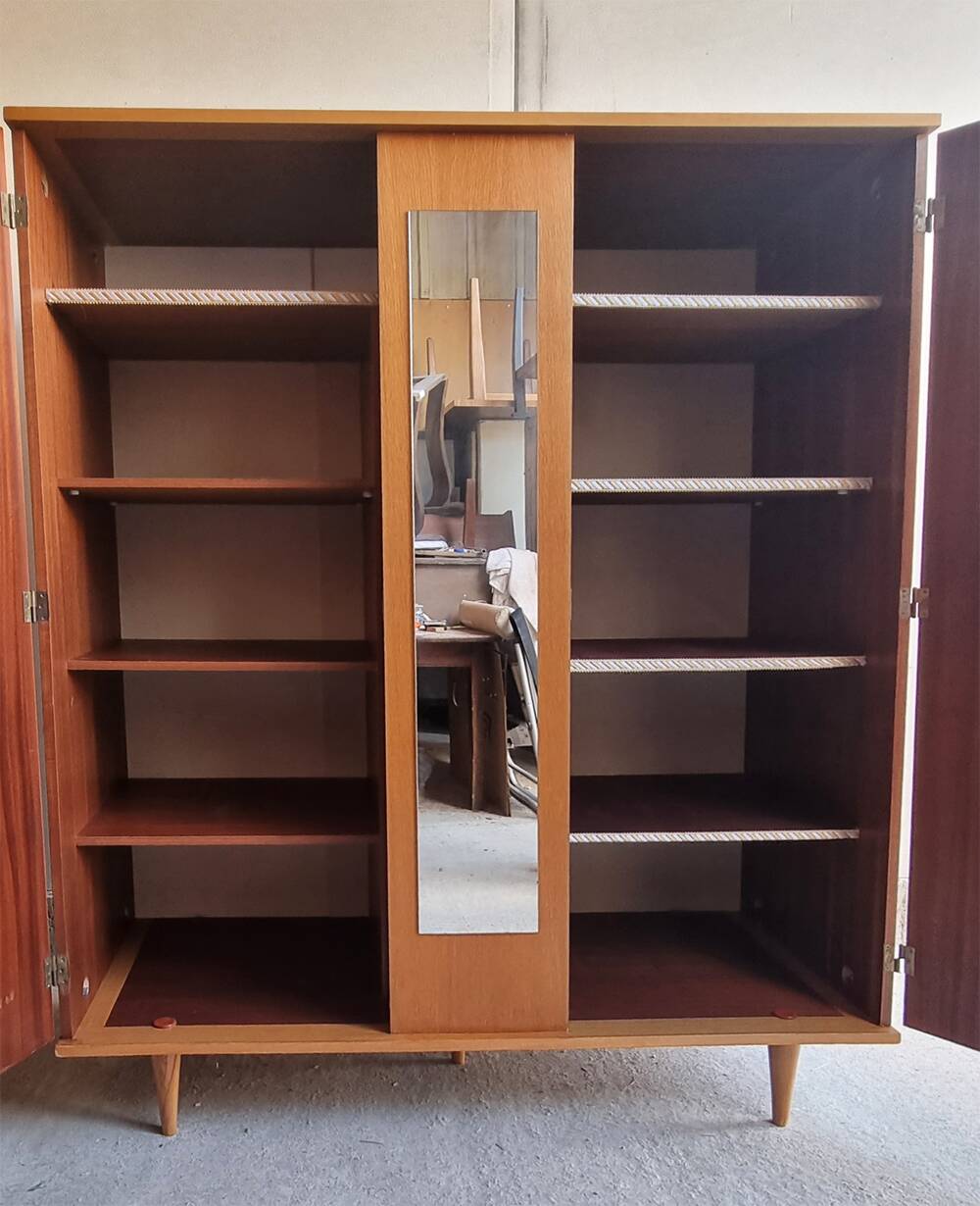 Wooden cabinet, wardrobe, shelves, vintage, 60s