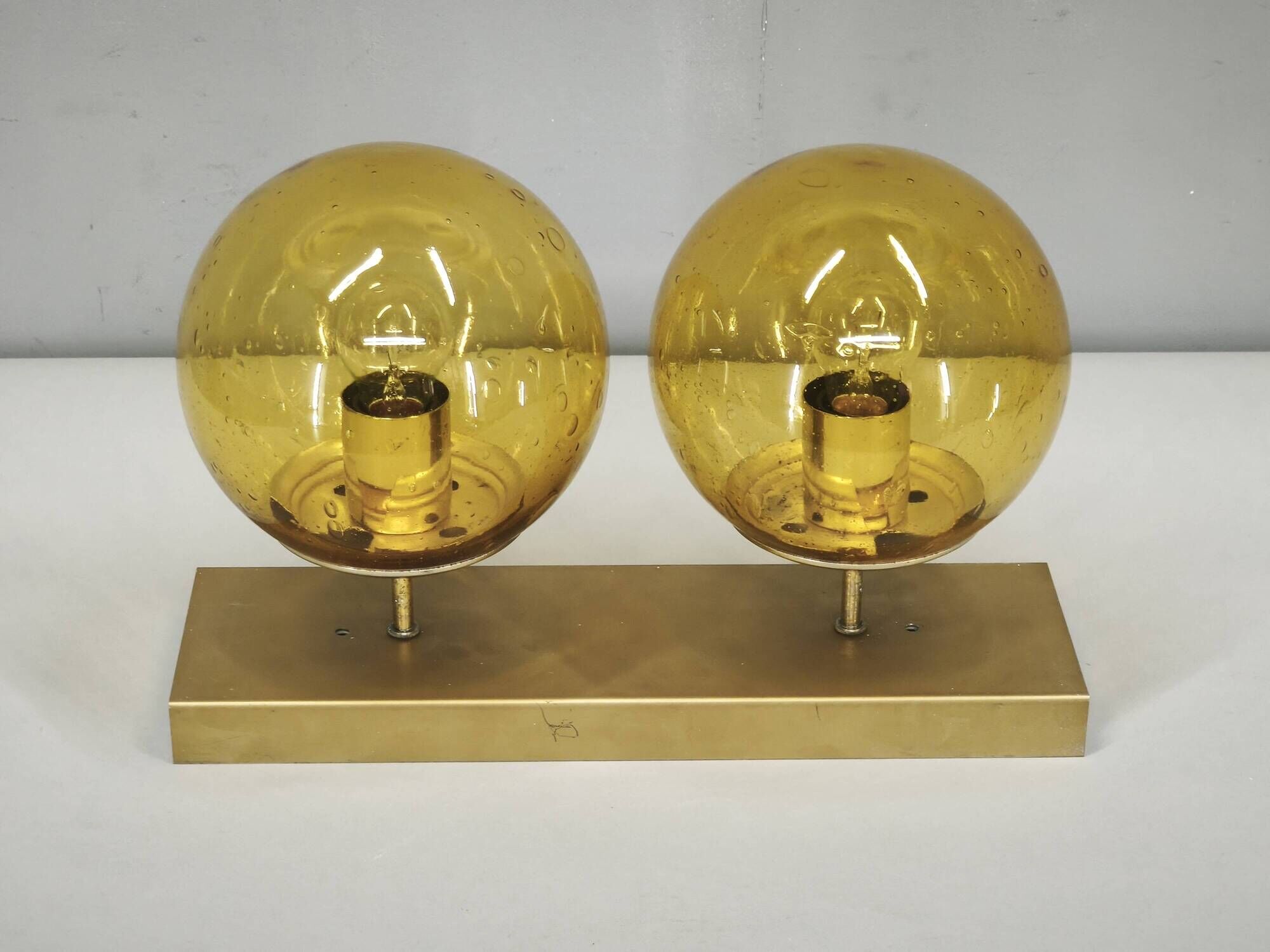 1970s Space Age Amber Glass Double Wall Lamp, Kamenický Šenov