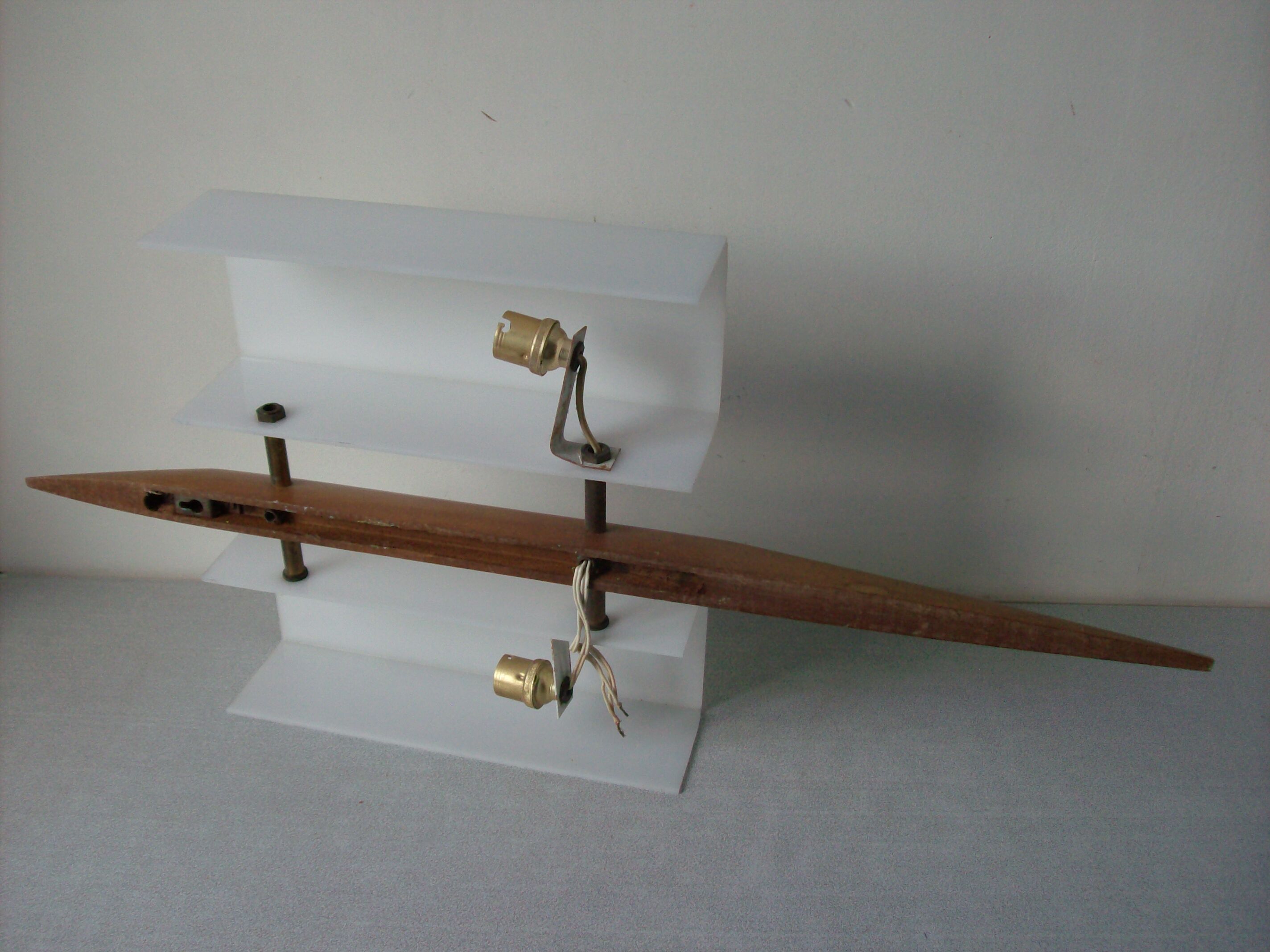 Old Scandinavian double wall lamp wood lampshade plexi white 1960s/70s