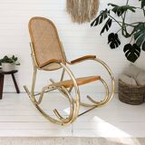 Rocking chair vintage métal et cannage, style Thonet moderniste, années 60
