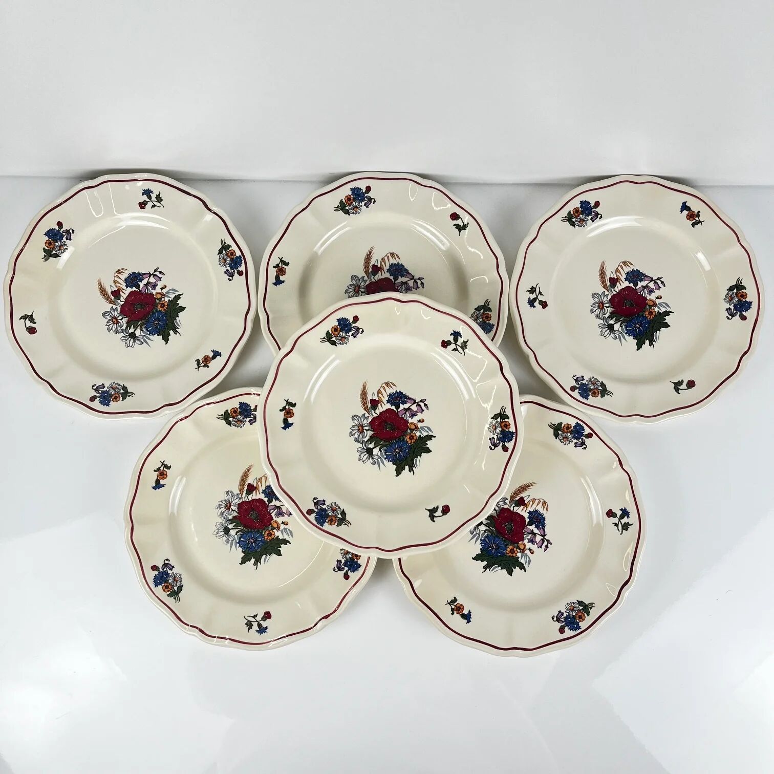 Lot de 6 assiettes à dessert "Agreste" Sarreguemines, XXe s.