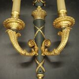 Paire de grandes appliques au carquois style Empire - bronze / patine vert