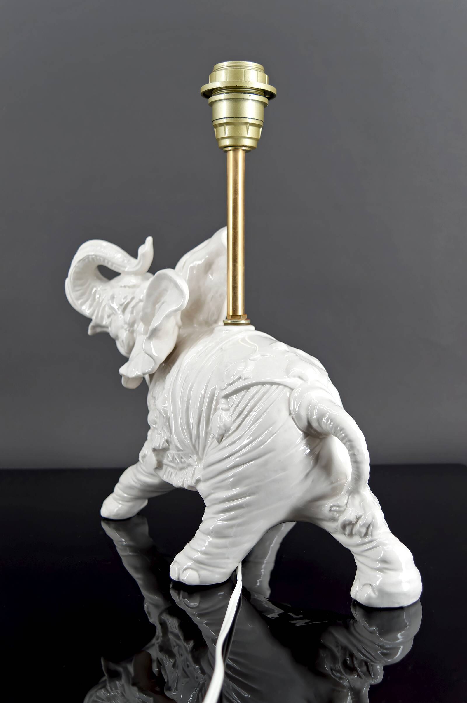 Pair of White Ceramic Sculptural Lamps, Elephants, Italy, 1970
