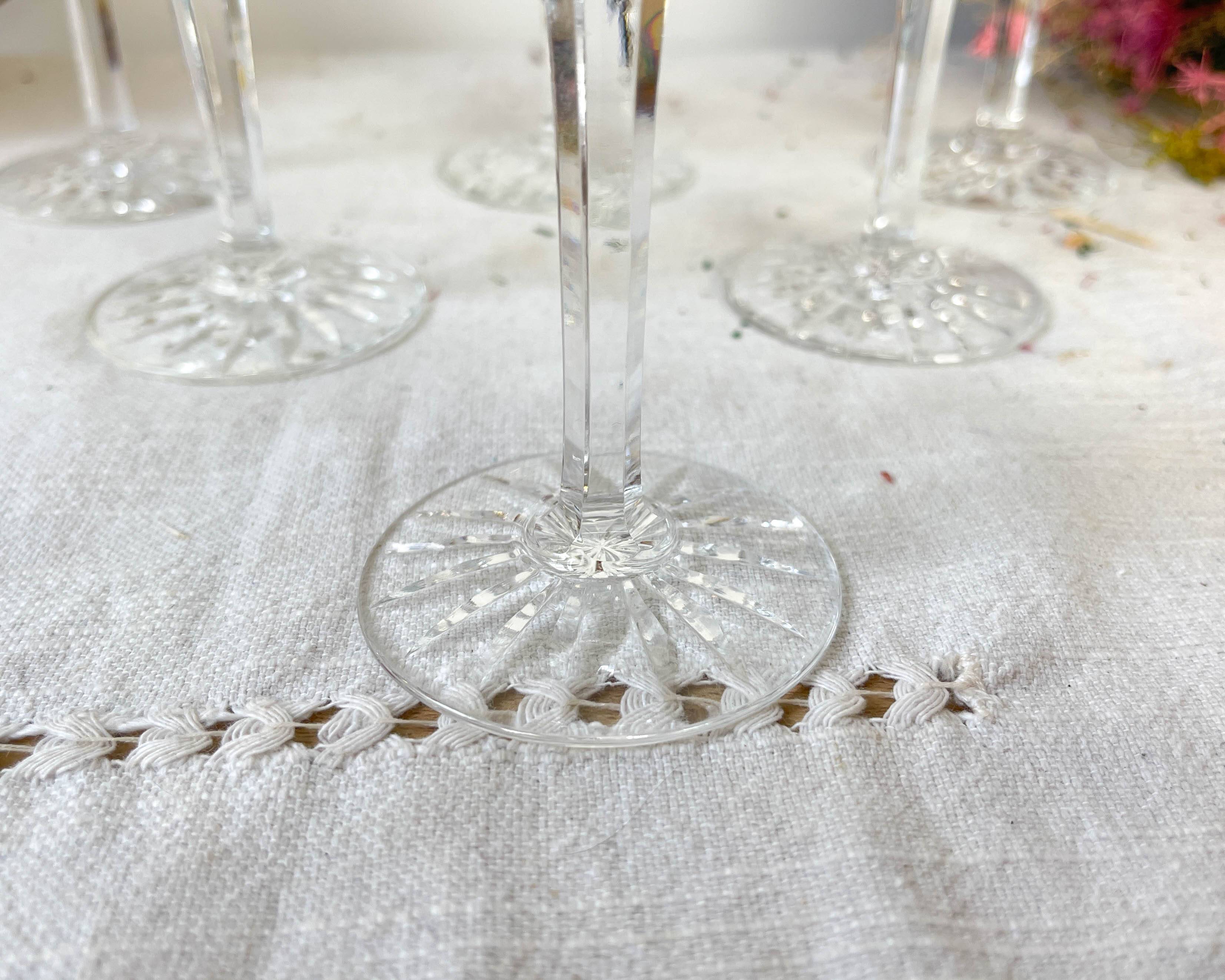 6 French chiseled crystal red wine glasses