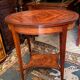 Oval pedestal table with a drawer and a tablet decorated inlaid Louis XVI style