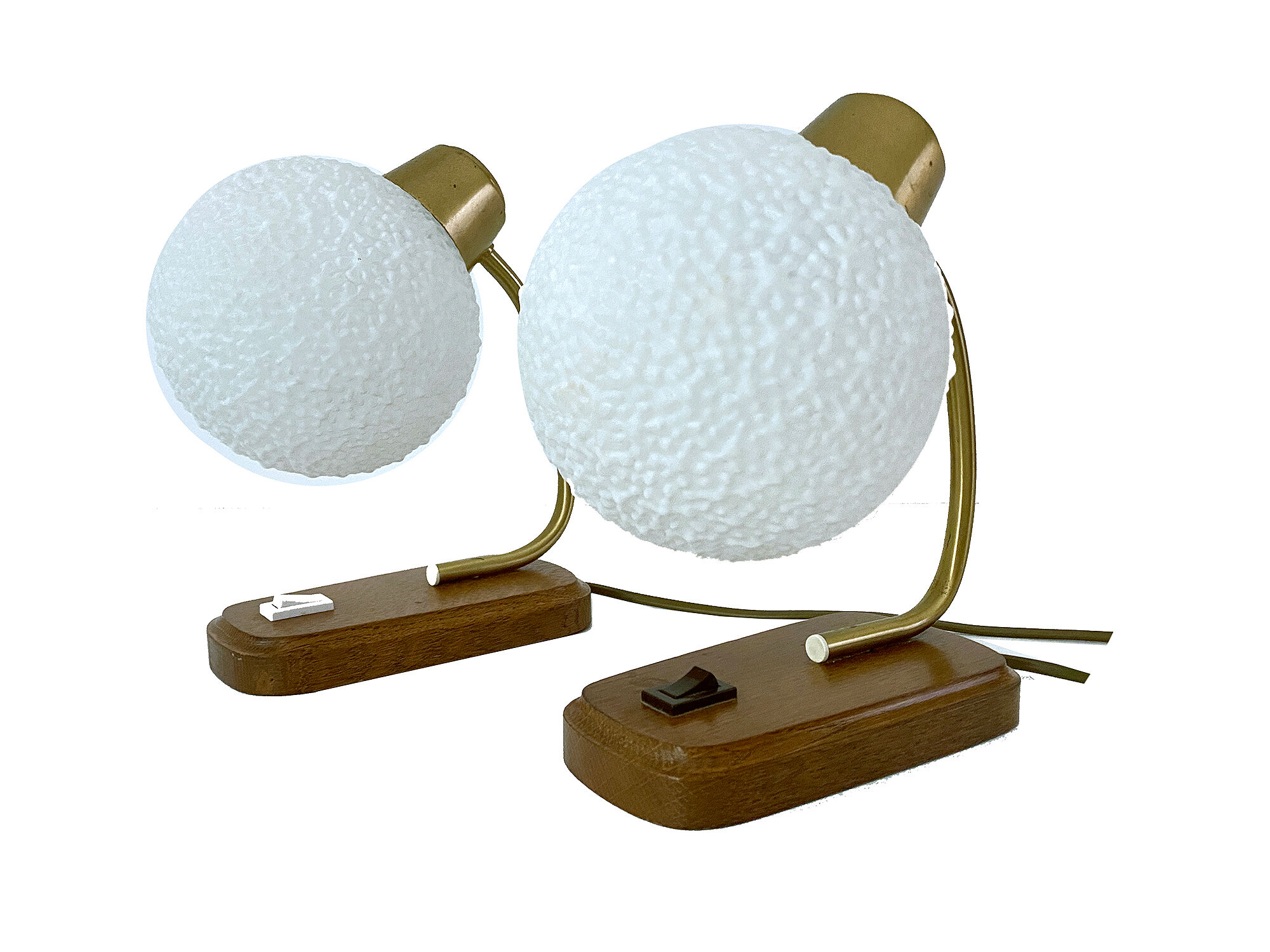 Pair of Scandinavian Vintage Lamps, Wood, Brass and Glass, 60s