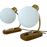 Pair of Scandinavian Vintage Lamps, Wood, Brass and Glass, 60s