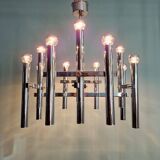 Large geometric chandelier in chromed metal, Massive, 1970