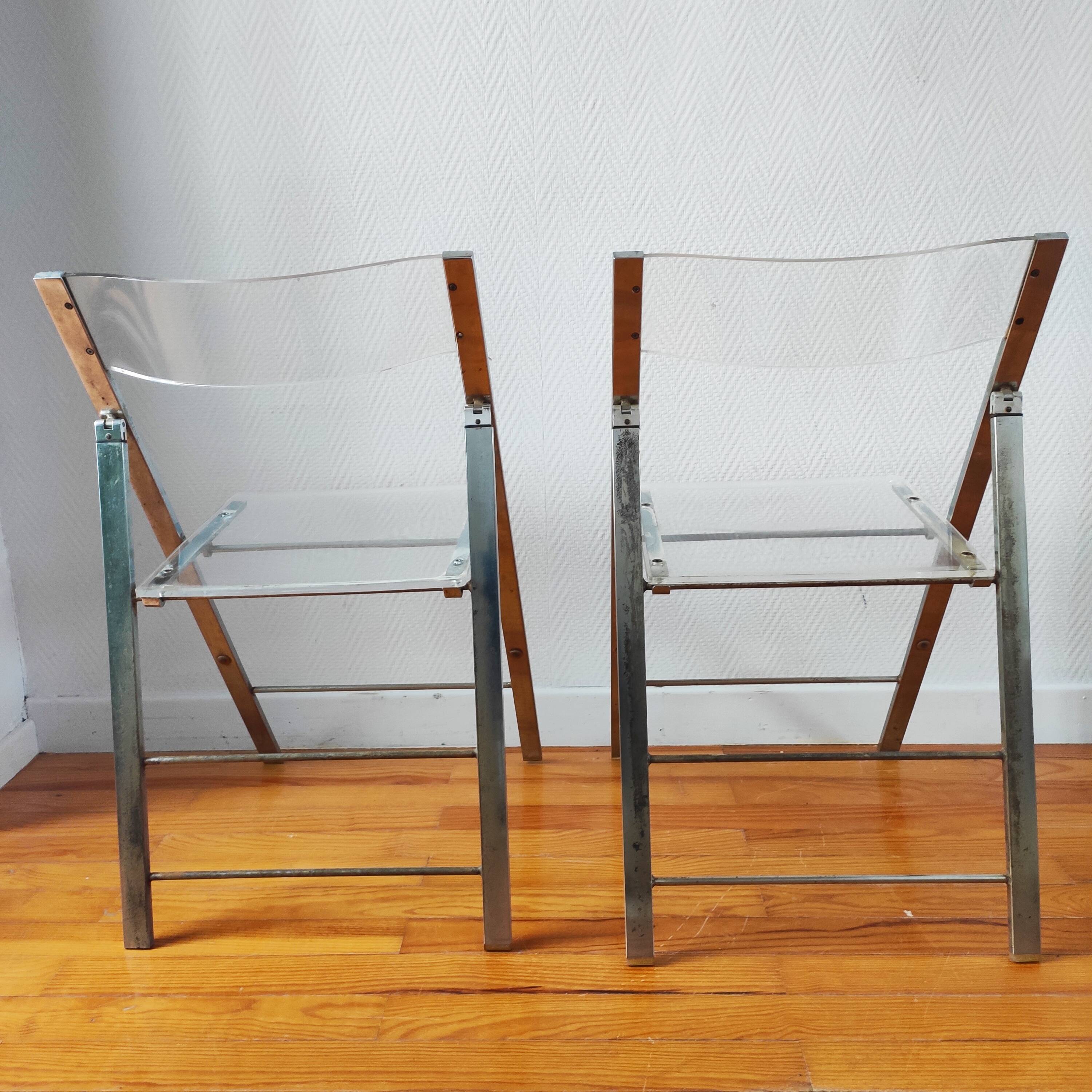 Pair of vintage 1970s plexiglass folding chairs