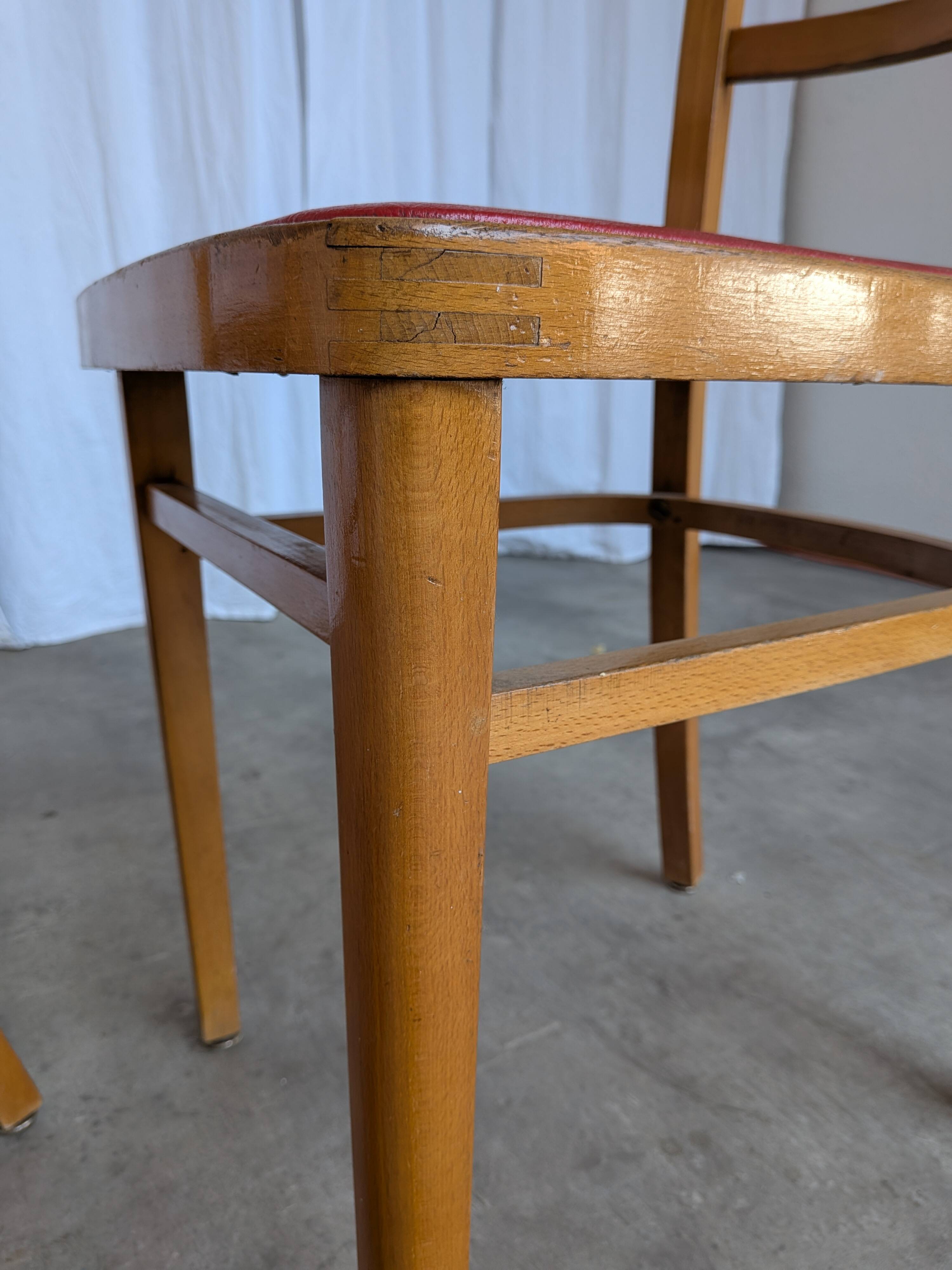 Vintage Wooden Dining Chair: Red Leather Seat, Mid-Century Modern