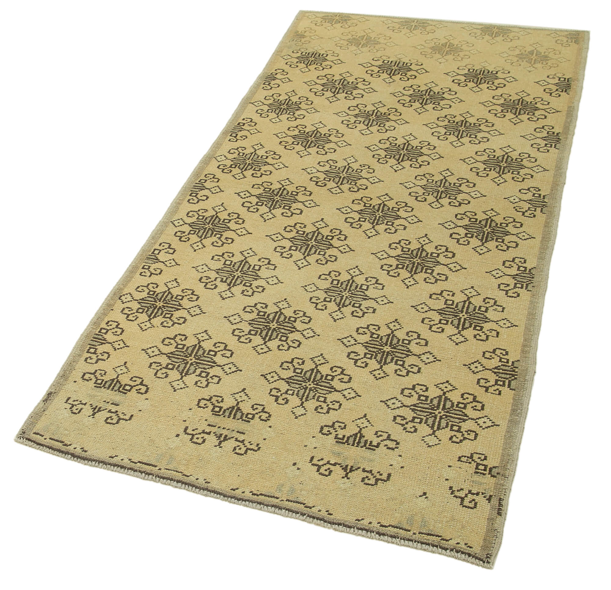 Hand-knotted wool turkish beige carpet 86 cm x 190 cm
