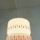 Vintage opaline glass pendant light with geometric design, 1960s Lunel style