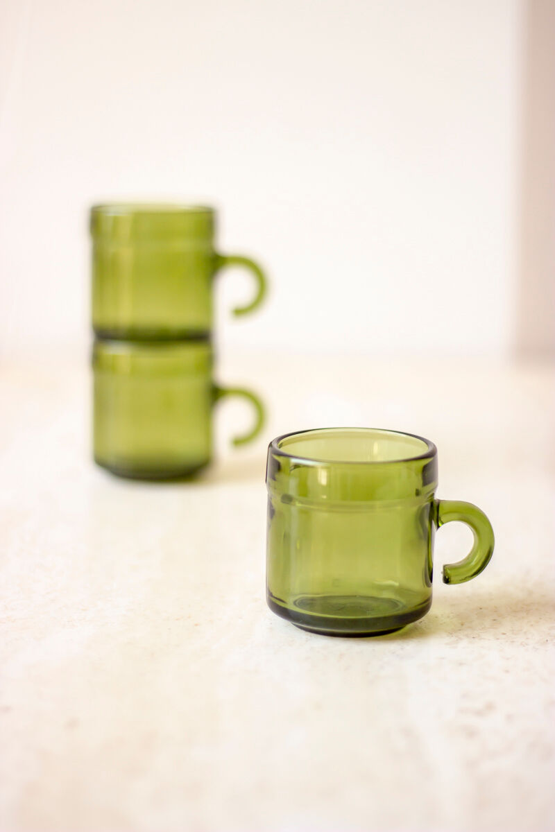 3 tasses à café vintage en verre vert