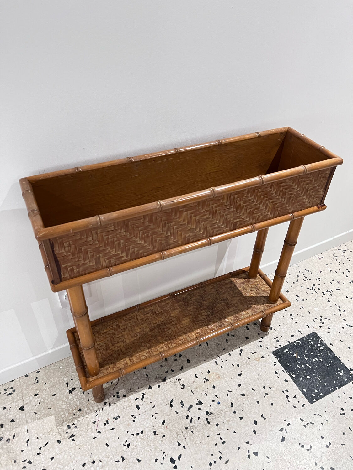 Vintage rattan planter