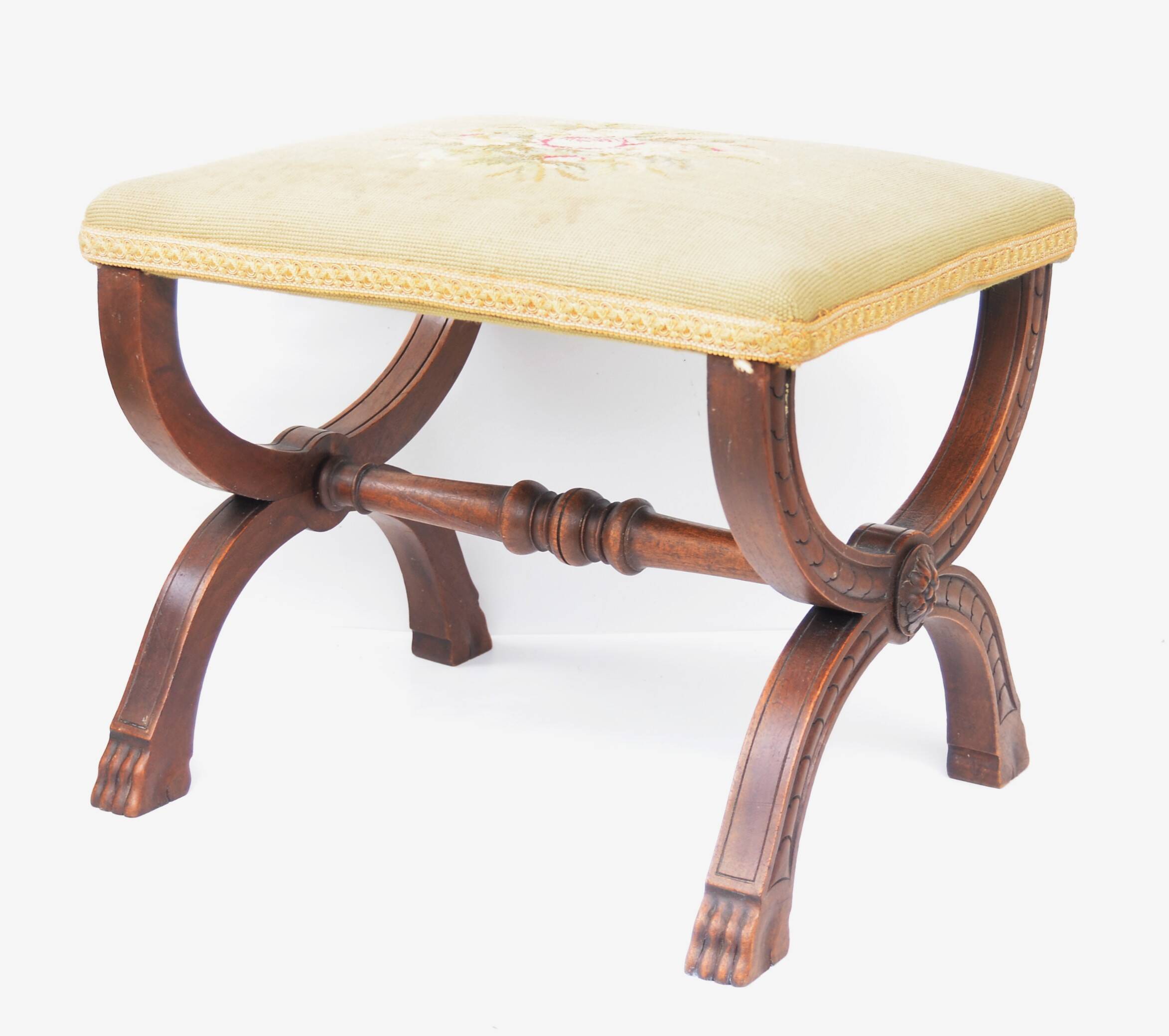 Curule Stool Empire  with Needlepoint