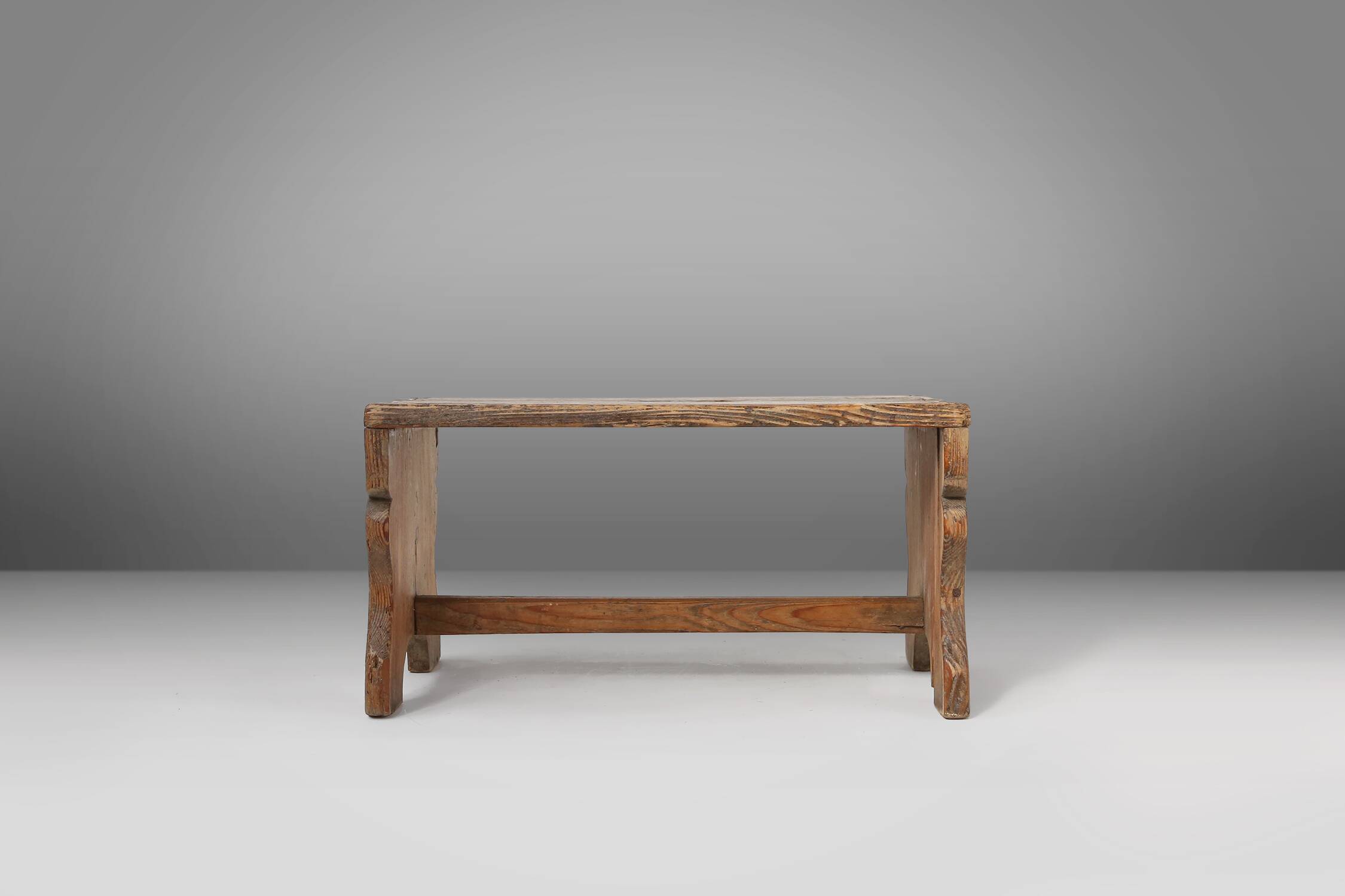 Rustic French wooden stool with beautiful patina, ca. 1900