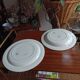 Vegetable dish with 2 platters and 2 small dishes, Salins earthenware, pale green Opaceline