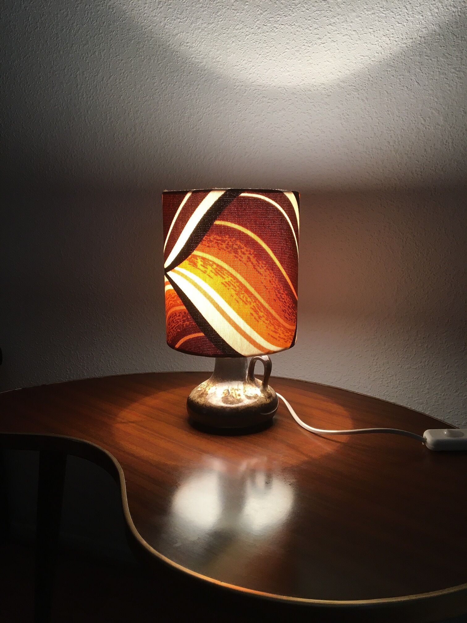 Bedside lamp candle holder Tampico fabric 70s