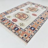 7x9 Peach Navy Blue Oushak Area Rug, 202x284Cm