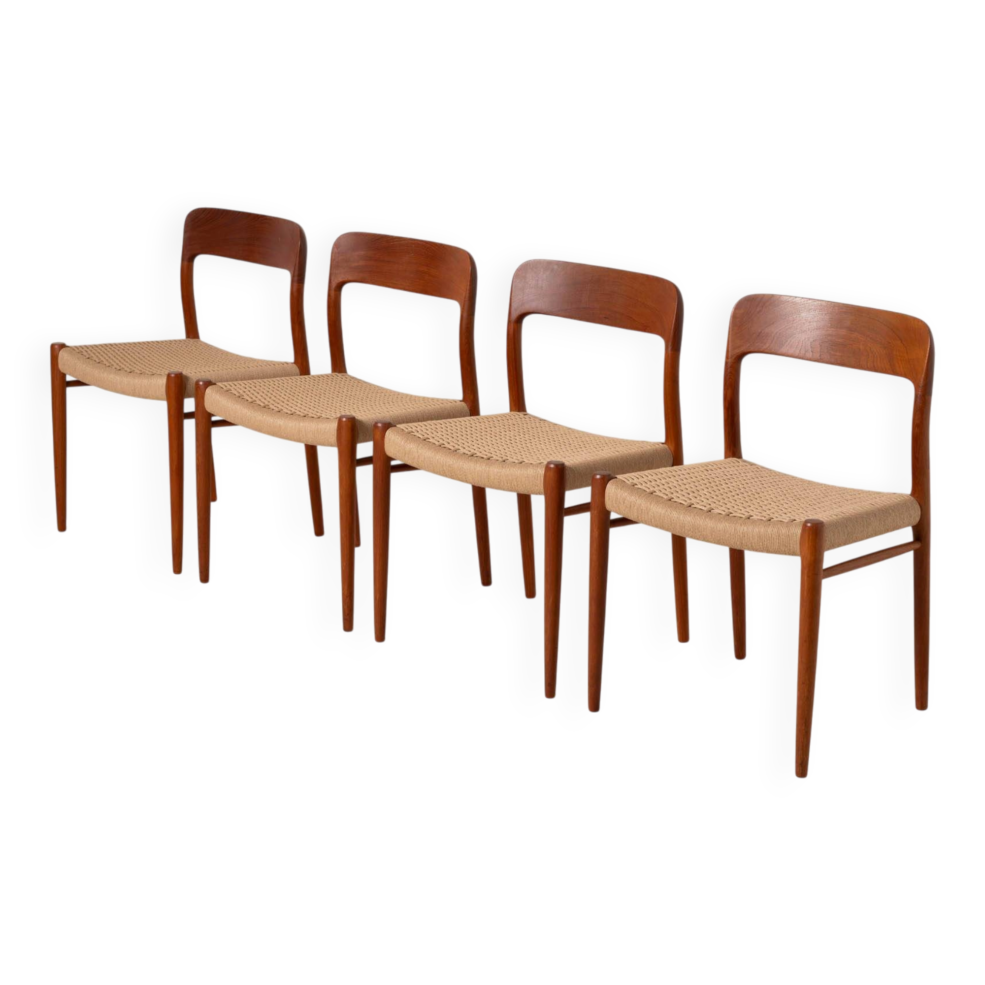 Set of 4 Niels Otto Moller teak dining chairs, model 75, Denmark, 1960s