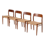 Set of 4 Niels Otto Moller teak dining chairs, model 75, Denmark, 1960s