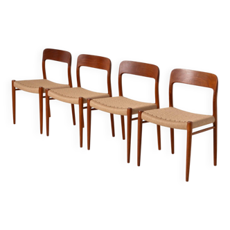 Set of 4 Niels Otto Moller teak dining chairs, model 75, Denmark, 1960s