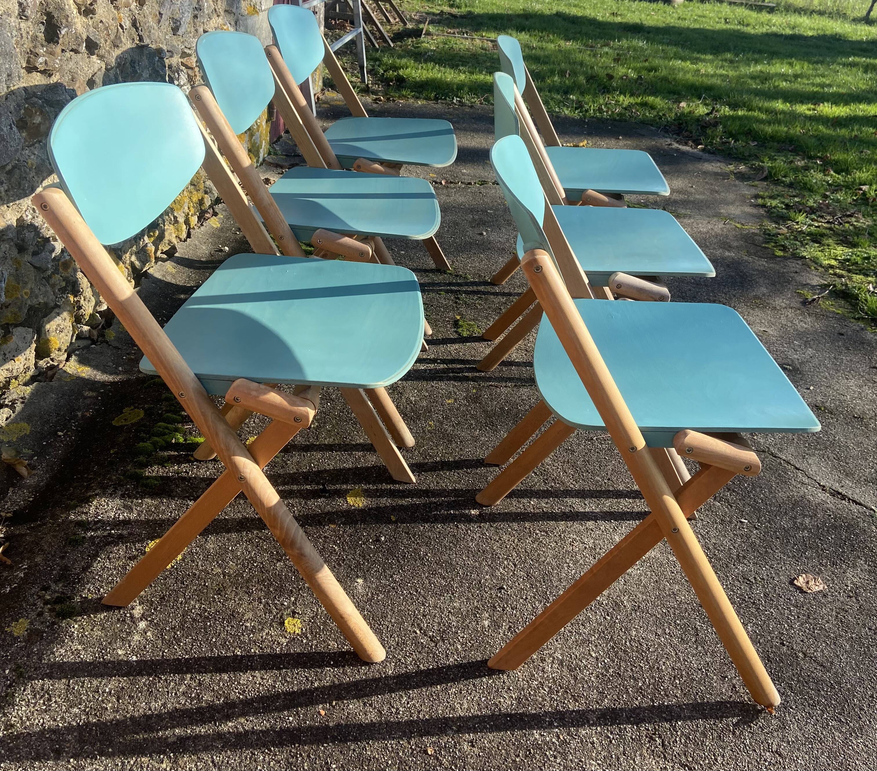 Set of 6 wooden chairs by Jean-Claude Duboys (French designer)