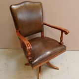 Chaise de bureau vintage en merisier et cuir