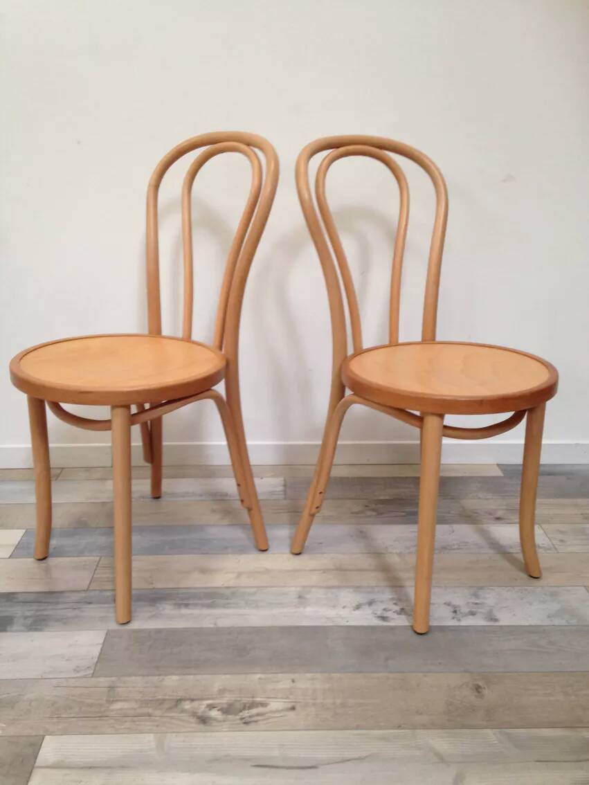 Pair of curved wooden bistro chairs